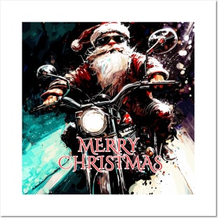 Merry christmas santa biker Posters and Art